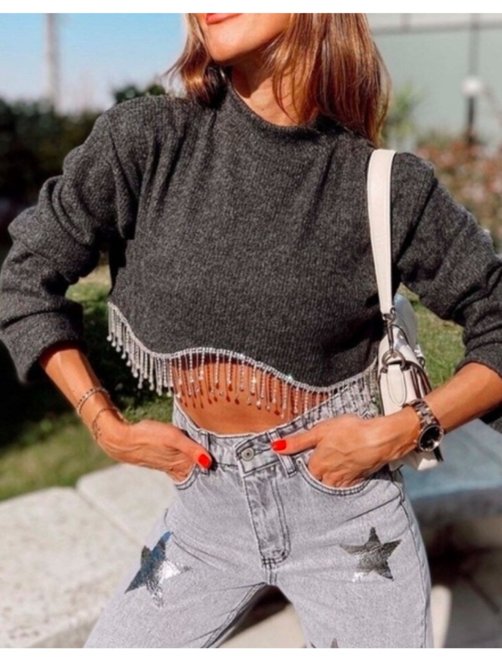 NWT Zara Cropped Rhinestone Sweater. Size: Small. Excellent condition - Picture 2 of 16